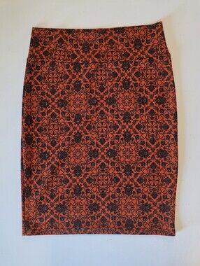 LuLaRoe Orange and Black Damask Pencil Skirt